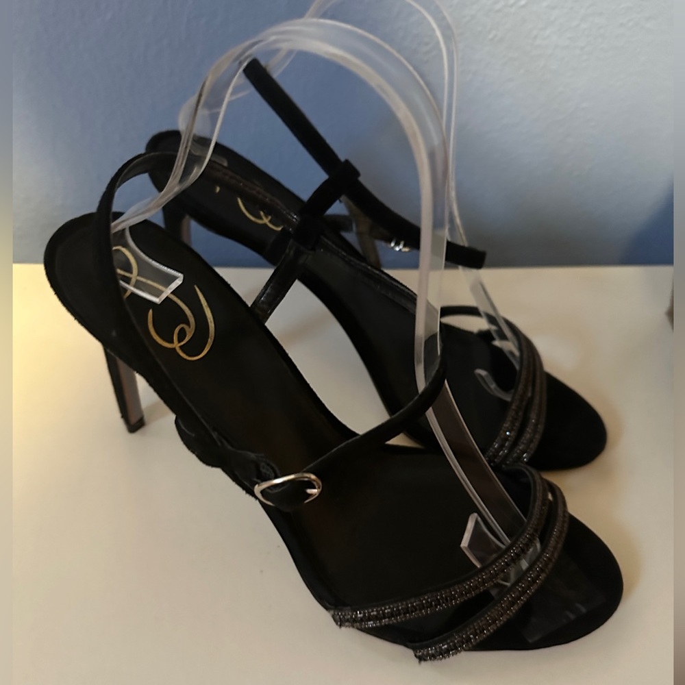 Sam Edelman High Heel Strapped Rhinestone Black Shoes Sz 10M - Picture 4 of 12